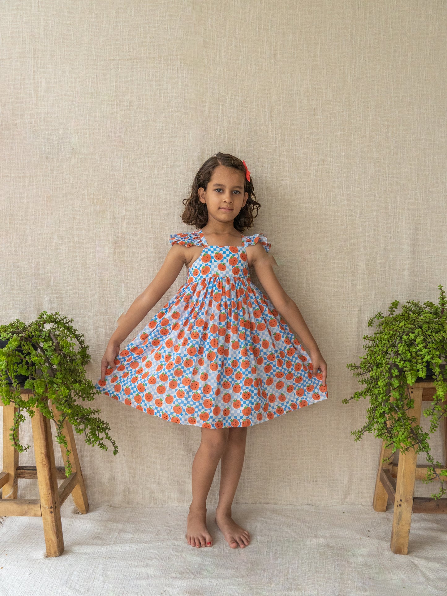 ABBY_RED TOMATO WITH BLUE CHECKER PRINT