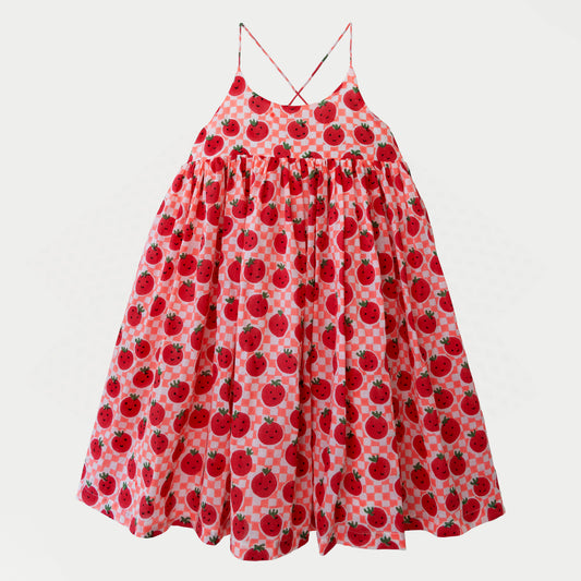 MAZZY_ TOMATO PRINT WITH ORANGE CHECKER PRINT